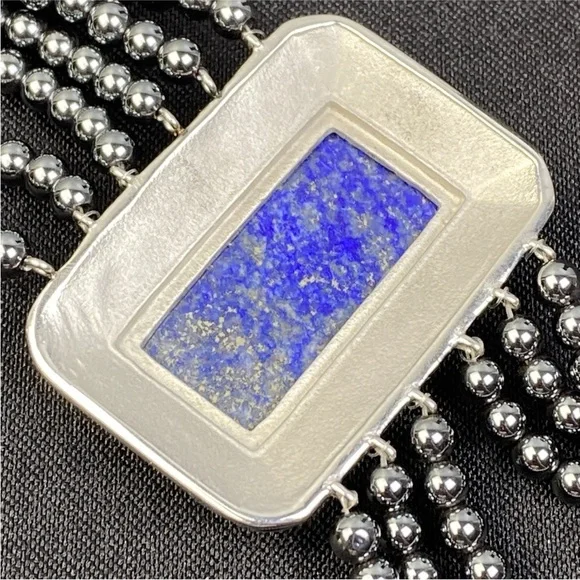 Hanmdade Bracelet Red Blue Enamel Hematite Beads Lapis Lazuli Stone 7" to 8" - Picture 5 of 14